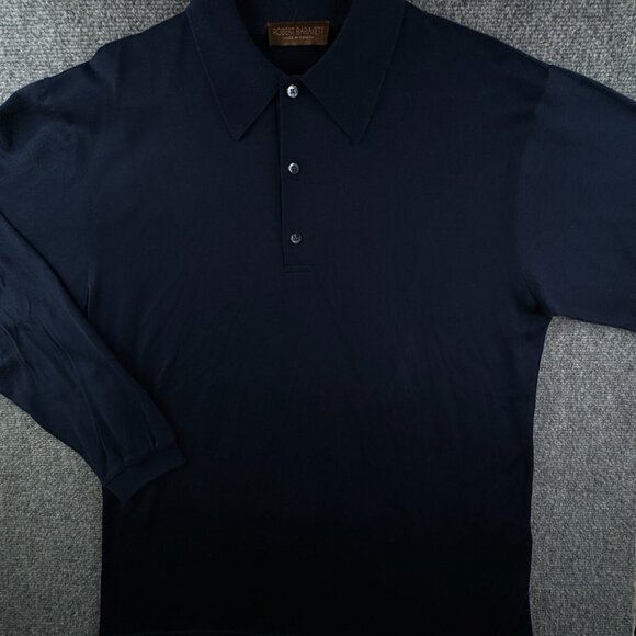 Robert Barakett Knit Polo Sweater Navy Blue Point Collar Medium LIGHTWEIGHT - Picture 1 of 14